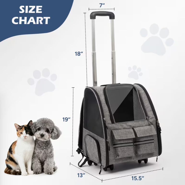 Pet rolling backpack with detachable wheels