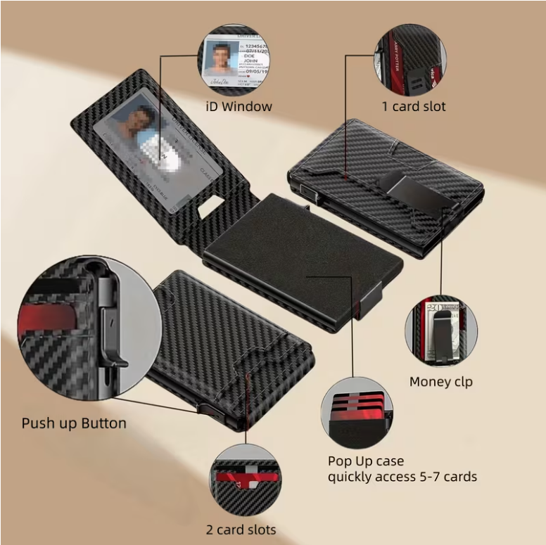 Minimalist Pop-Up Wallet for Men – RFID Blocking Aluminum Card Holder