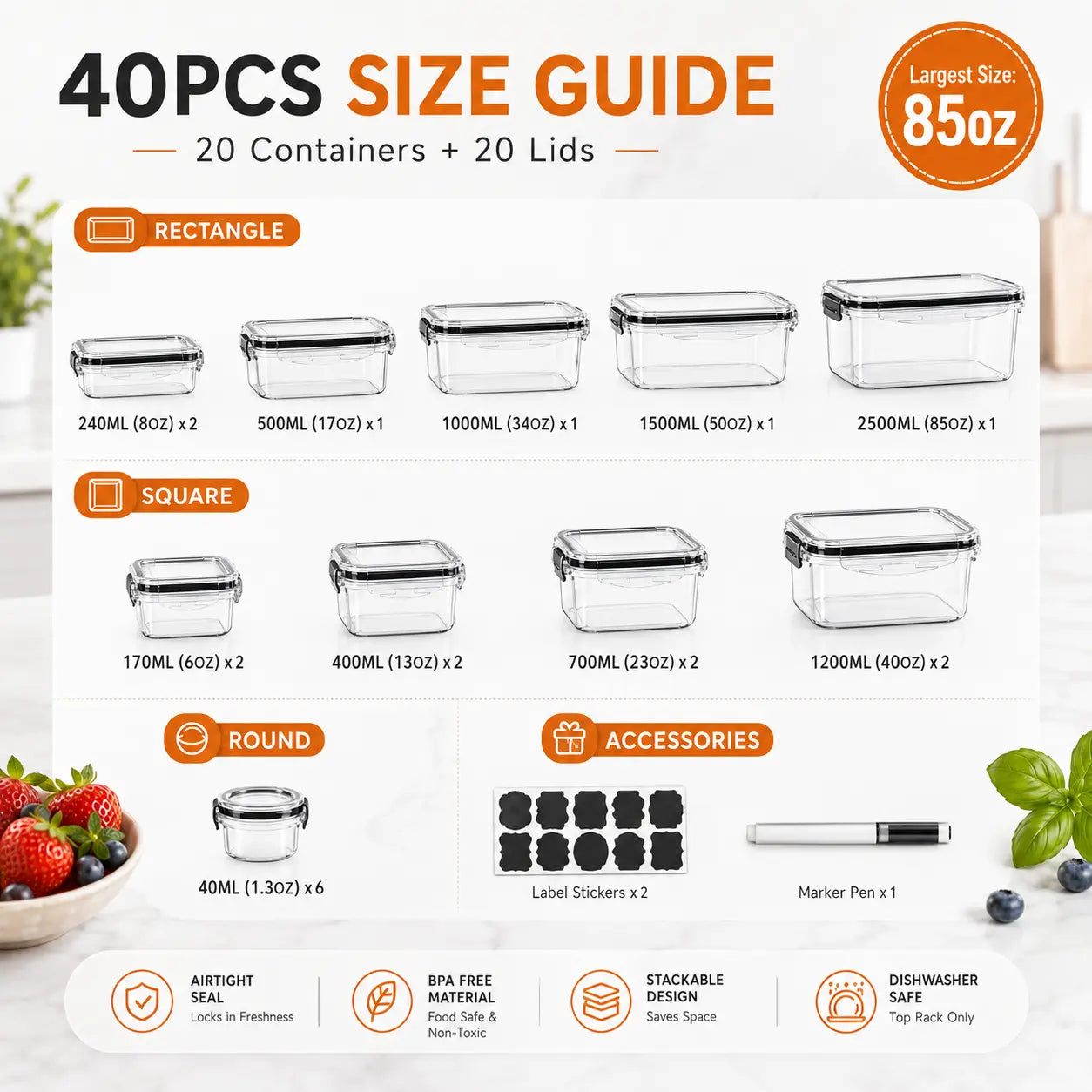 40/50 PCS Large Airtight Plastic Food Storage Containers🍽️🍽️