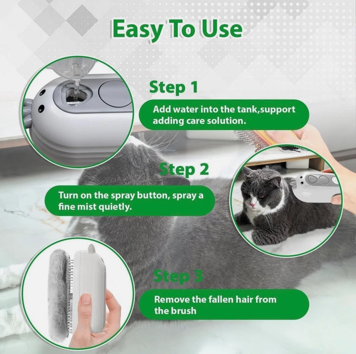 Self Cleaning Cat Steam Brush with Water Tank for Dogs Cats Rabbits