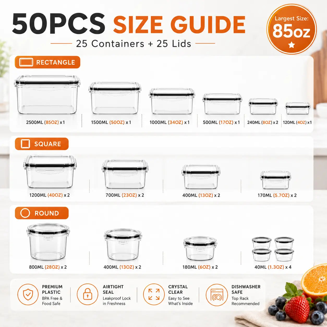 40/50 PCS Large Airtight Plastic Food Storage Containers🍽️🍽️