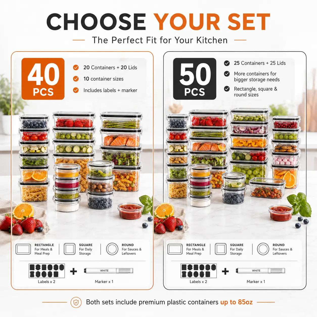 40/50 PCS Large Airtight Plastic Food Storage Containers🍽️🍽️